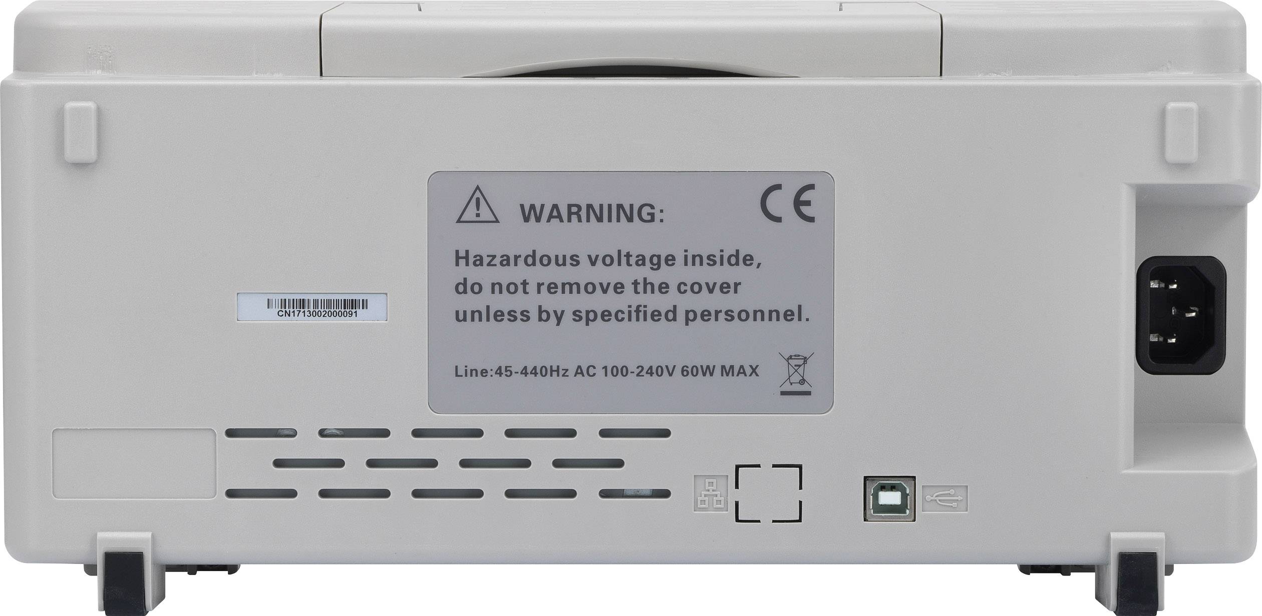 Das Bild zeigt die Rückseite eines elektronischen Geräts mit einem Warnhinweis: 'Gefährliche Spannung im Inneren, Abdeckung nicht entfernen'.