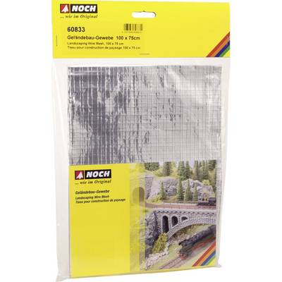 Verpackung eines Geländebau-Gewebes der Marke Noch, Größe 100 x 75 cm. Enthält Abbildung eines Modellbahn-Landschaftsdioramas mit Brücke.