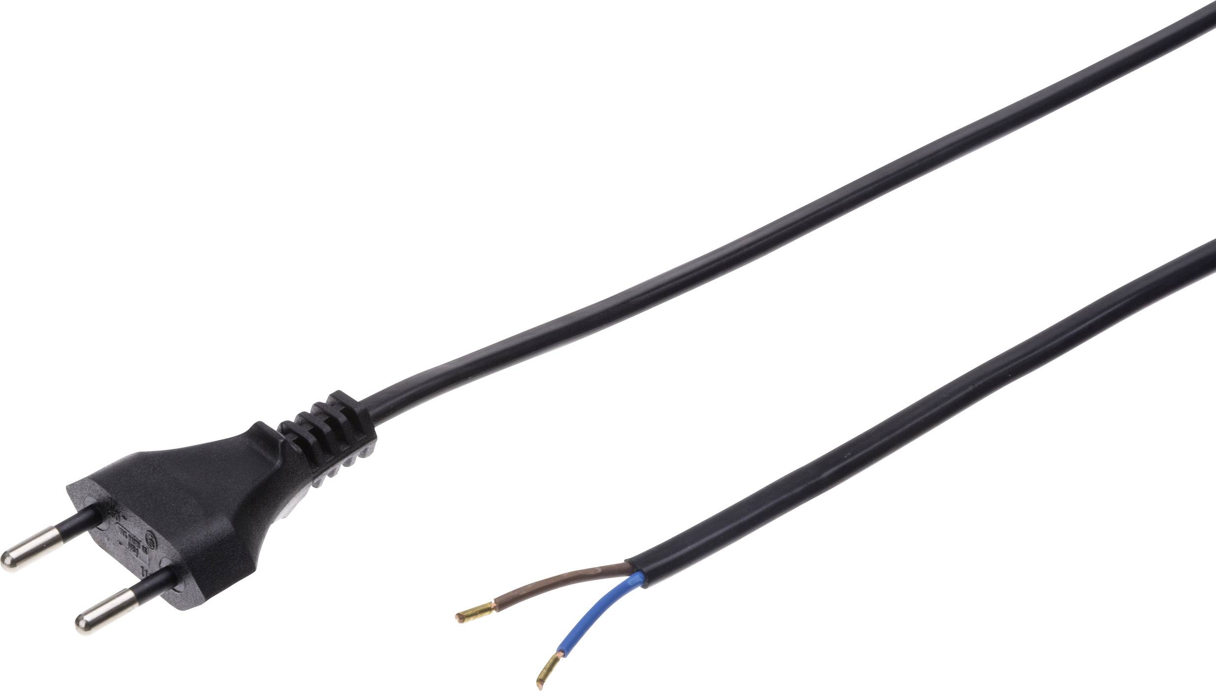 Ein schwarzes Stromkabel mit einem Eurostecker und abisolierten Enden. Geeignet für elektrische Installationen.