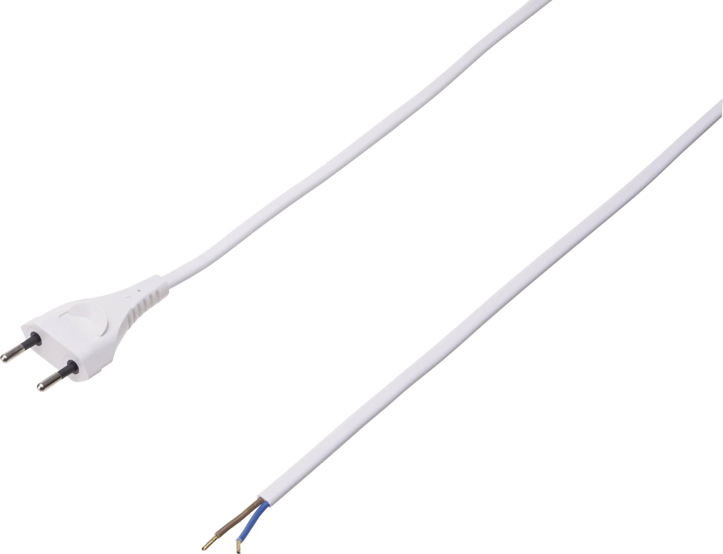 Weißes Stromkabel mit Eurostecker auf der einen Seite und offenen Enden auf der anderen, zur elektrischen Installation.