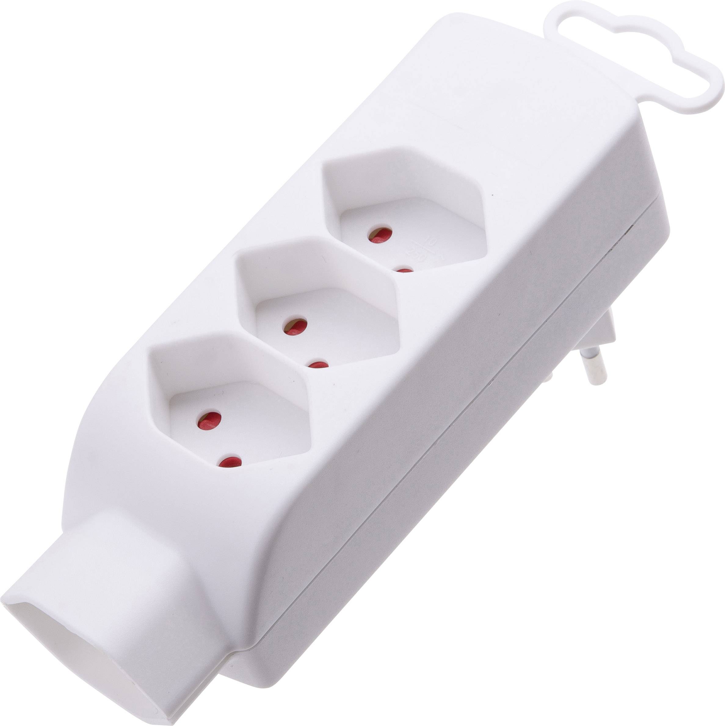 Weiße Mehrfachsteckdose mit drei Steckplätzen, geeignet für EU-Stecker, zur Erweiterung von Stromanschlüssen in Innenräumen.