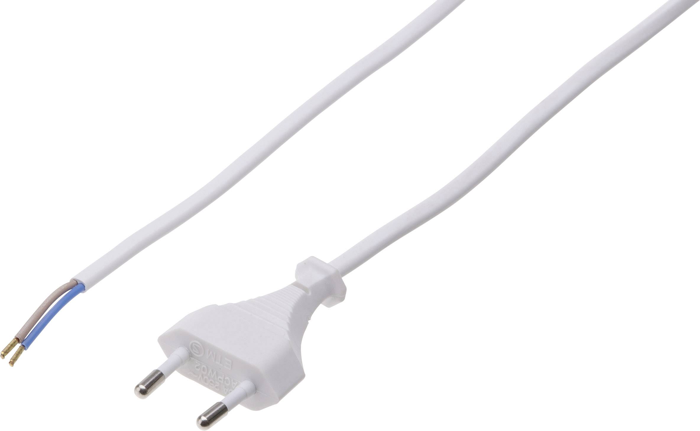 Ein weißes Netzkabel mit europäischem Stecker und offenen Enden. Geeignet für die Stromversorgung von Geräten, die fest verdrahtet werden.