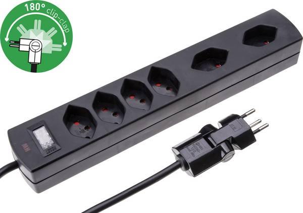 Max Hauri 114976 Steckdosenleiste mit Schalter 6fach Schwarz  1 St.