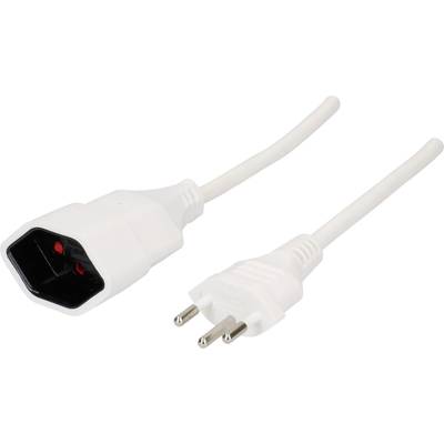 Weißes Netzkabel mit Schuko-Stecker und C13-Buchse, verwendet zum Anschluss von Elektrogeräten an eine Stromquelle.