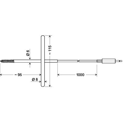 'Diagramm eines T-Schraubankers mit Maßen: Gesamtlänge 1000 mm, Hauptschaftdurchmesser 6 mm, Schraubendurchmesser 8 mm, Querstücklänge 115 mm.'