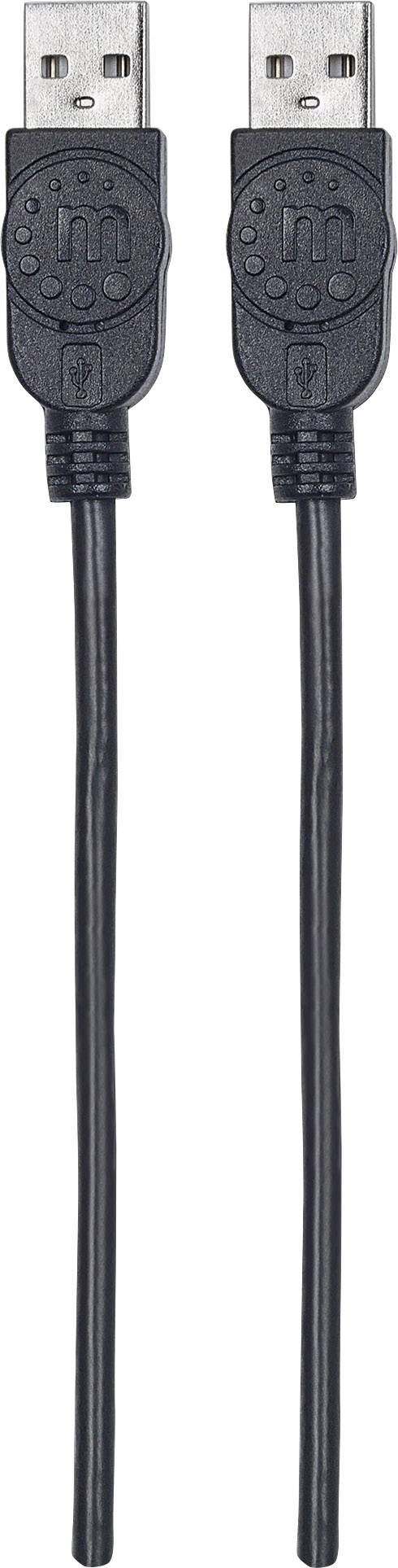 Manhattan USB-Kabel USB 2.0 USB-A Stecker, USB-A Stecker 0.50 m Schwarz Folienschirm, UL-zertifiziert, vergoldete Steckk-3