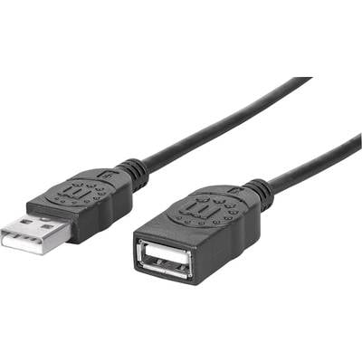 Manhattan USB-Kabel USB 2.0 USB-A Stecker, USB-A Buchse 1.00 m Schwarz Folienschirm, UL-zertifiziert, vergoldete Steckko
