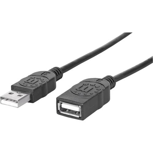Manhattan USB-Kabel USB 2.0 USB-A Stecker, USB-A Buchse 1.00 m Schwarz Folienschirm, UL-zertifiziert, vergoldete Steckko...