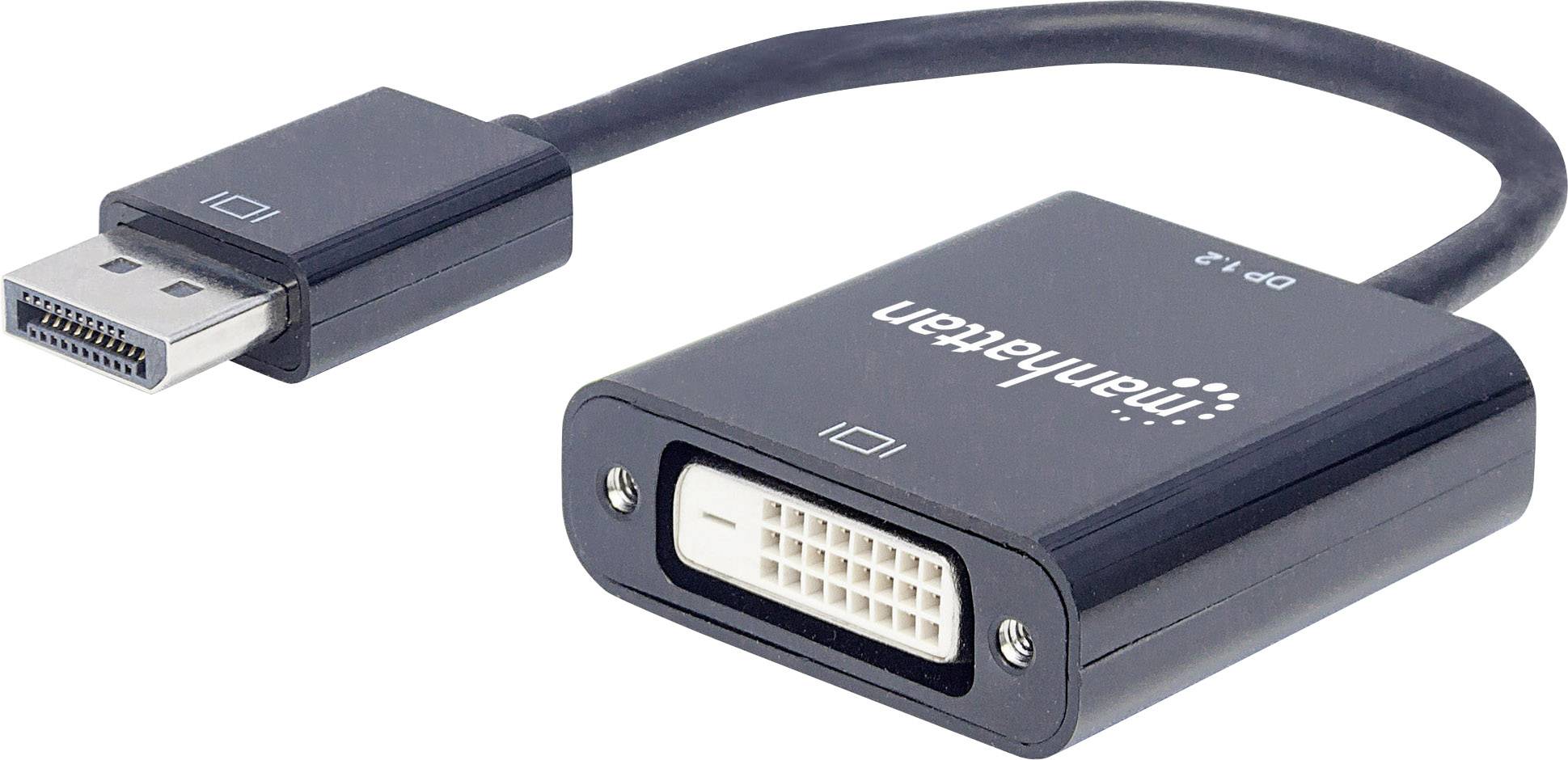 MANHATTAN DisplayPort 1.2a to DVI-D Adapter, DisplayPort 1.2a Male to DVI-D Female, Active, 23 cm (9