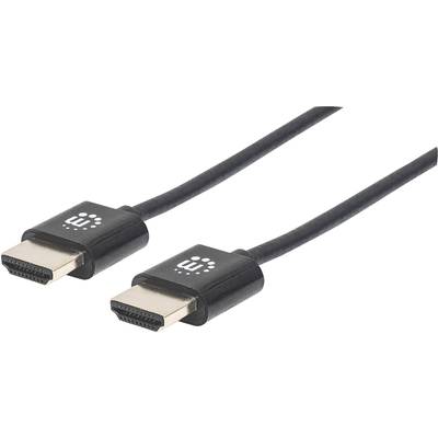 Manhattan HDMI Anschlusskabel HDMI-A Stecker, HDMI-A Stecker 1.00 m Schwarz 394352 Folienschirm, Geflechtschirm, High Sp