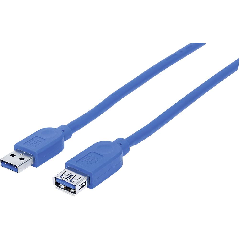 Verlengkabel USB 3.0 Manhattan [1x USB 3.0 stekker A 1x USB 3.0 bus A] 1 m Blauw
