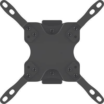 Schwarze Monitorhalterung in kreuzförmigem Design, passend für Montagelöcher. Geeignet für die Befestigung von Bildschirmen an Wänden.