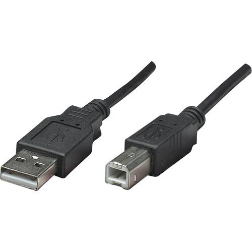 Manhattan USB-Kabel USB 2.0 USB-A Stecker, USB-B Stecker 0.50 m Schwarz Folienschirm, UL-zertifiziert, vergoldete Steckk...