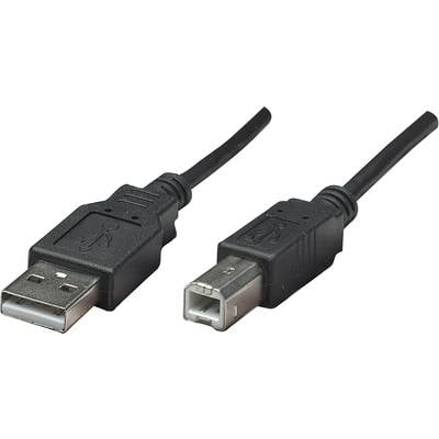 Manhattan USB-Kabel USB 2.0 USB-A Stecker, USB-B Stecker 0.50 m Schwarz Folienschirm, UL-zertifiziert, vergoldete Steckk