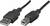 Ein USB-Kabel mit zwei unterschiedlichen Anschlüssen: links ein Standard-USB-Stecker und rechts ein quadratischer USB-B-Stecker.