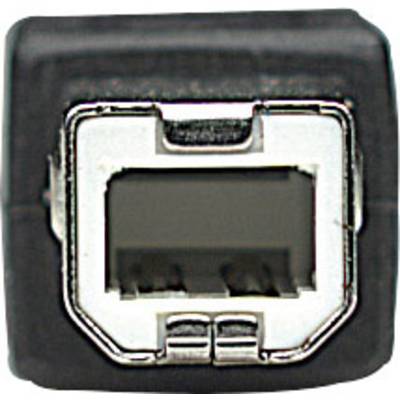 Ein quadratischer USB-Stecker vom Typ B, häufig verwendet zum Anschluss von Geräten wie Druckern an Computer.