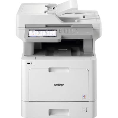 Ein grauer Multifunktionsdrucker mit Scan-, Kopier- und Fax-Einheiten. Touchscreen und Bedienfeld sind auf der Vorderseite sichtbar.