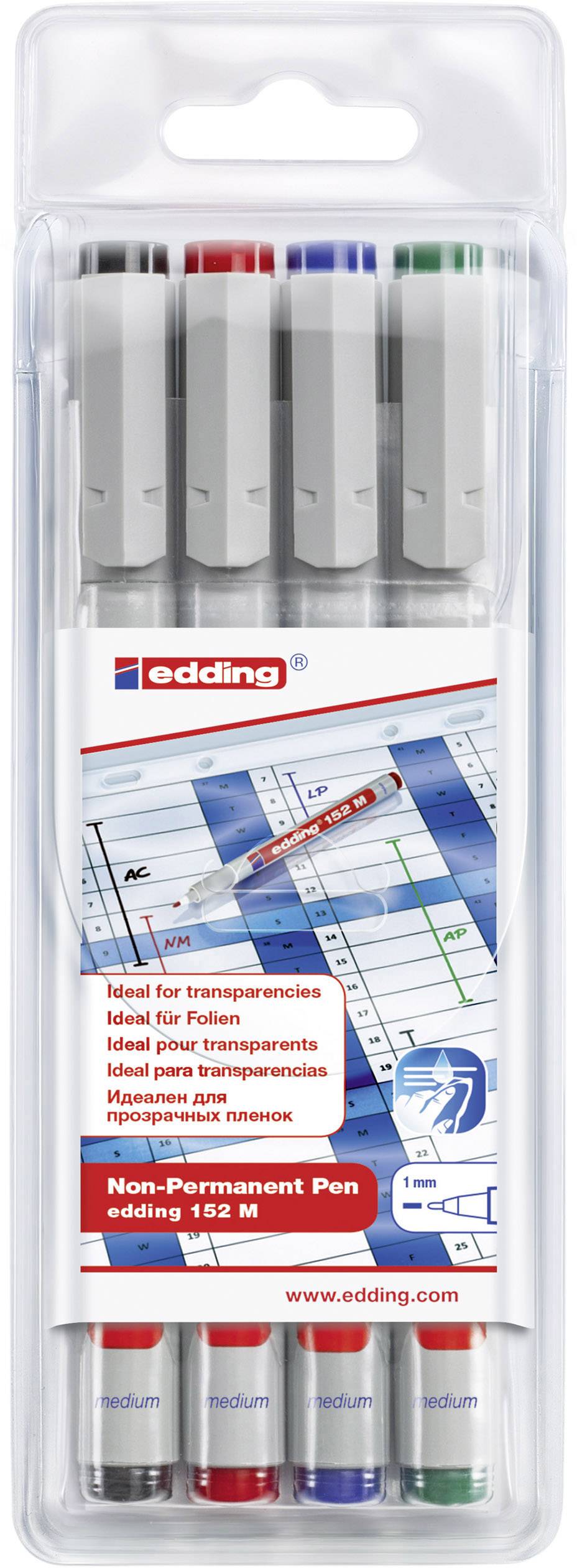 edding 152 M Non-permanenter Folienschreiber 4er-Set sortiert-0