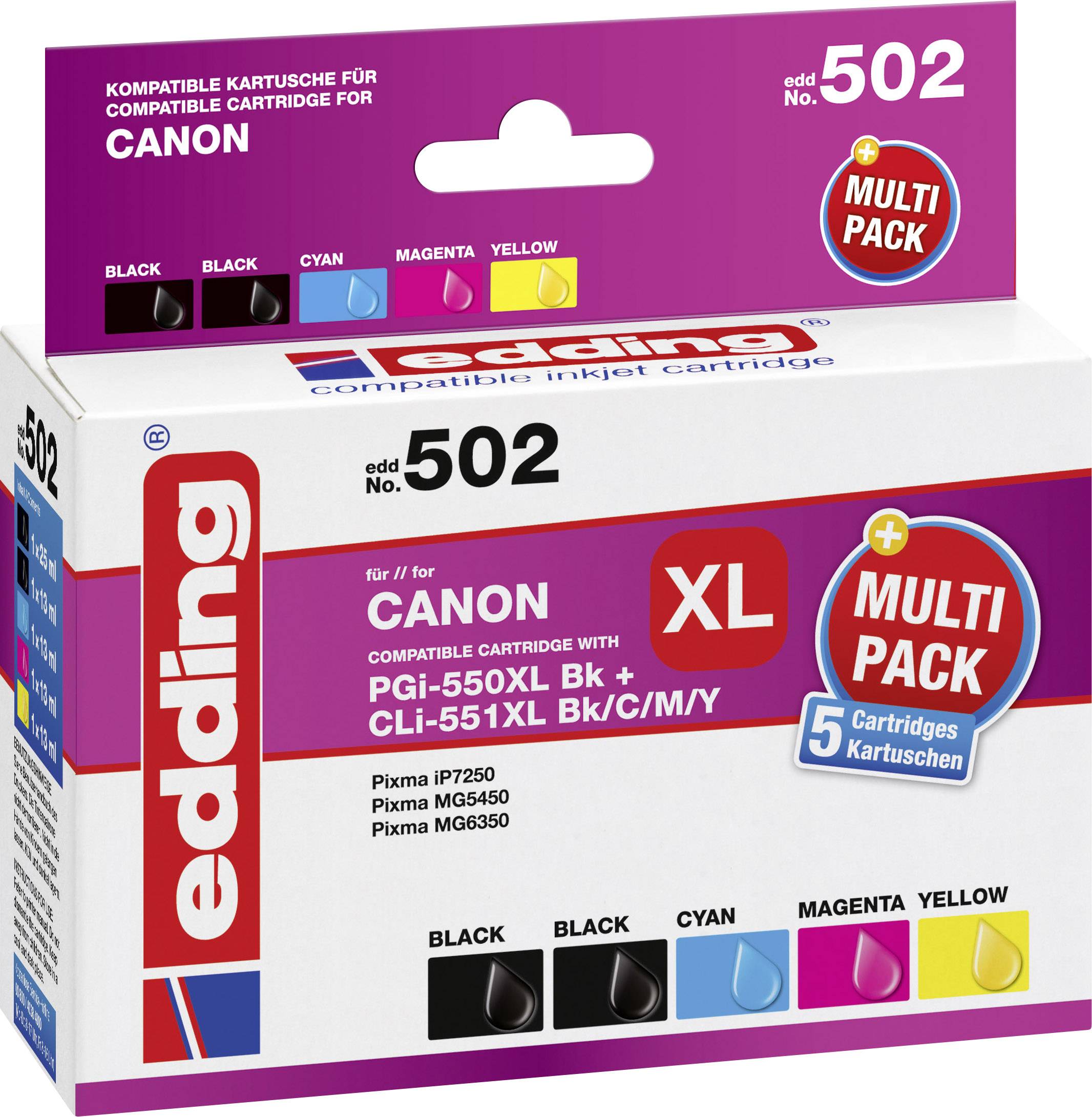 EDDING Tinte ersetzt Canon PGI-550PGBK XL, CLI-551 C,M,Y XL Kompatibel Kombi-Pack Schwarz, Cyan, Mag