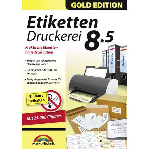 Markt & Technik Etiketten Druckerei 8.5 Gold Edition Vollversion, 1 Lizenz Windows Etikettendruck-Software