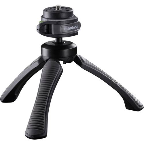 Mantona Gaia Tischstativ 1/4 Zoll Arbeitshöhe=13 cm Grau Wasserwaage, inkl. Handschlaufe