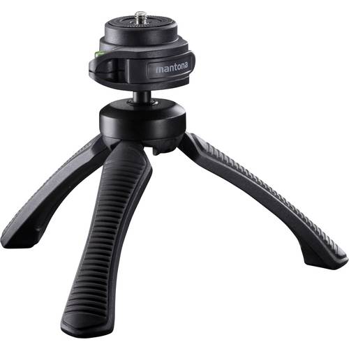 Mantona Gaia Tischstativ 1/4 Zoll Arbeitshöhe=13 cm Schwarz Wasserwaage, inkl. Handschlaufe