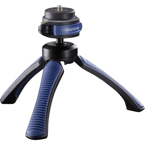 Mantona Gaia Tischstativ 1/4 Zoll Arbeitshöhe=13 cm Blau Wasserwaage, inkl. Handschlaufe