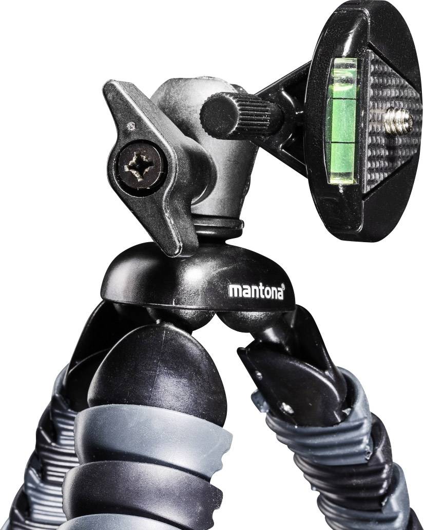 Mantona Armadillo Spezialstativ 1/4 Zoll Arbeitshöhe=12.5 - 28 cm Schwarz, Grau Für Smartphones und GoPro, Wasserwaage-3