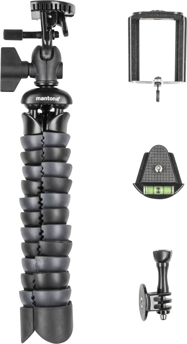 Mantona Armadillo Spezialstativ 1/4 Zoll Arbeitshöhe=12.5 - 28 cm Schwarz, Grau Für Smartphones und GoPro, Wasserwaage-5