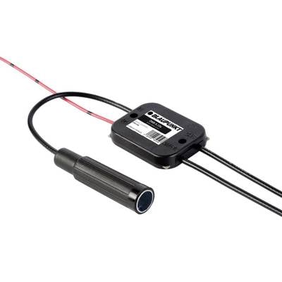 'Blaupunkt DAB-C2' Antennenverstärker und Kabel, verwendbar für Digitalradio. Schwarzes Gehäuse mit Anschlusskabeln.