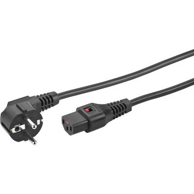Ein schwarzes Netzkabel mit einem Eurostecker an einem Ende und einem Buchsenstecker am anderen Ende, geeignet für elektronische Geräte.