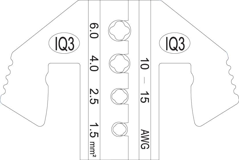 Abbildung eines Abstandsschlüssels mit Skalenmarkierungen für Messungen zwischen 10 und 150 mm in 10-mm-Schritten.
