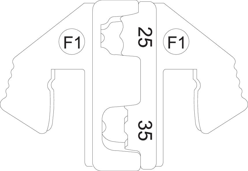 'Technische Zeichnung eines Befestigungsteils mit zwei nummerierten Bereichen: 25 und 35. E1-Markierungen sind auf beiden Seiten sichtbar.'