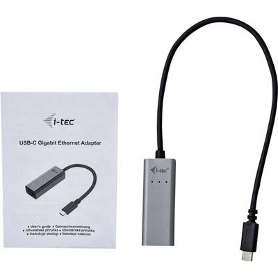 'USB-C Gigabit Ethernet Adapter' Verpackung mit grauem Adapter und USB-C-Stecker, geeignet für kabelgebundene Netzwerkverbindungen.