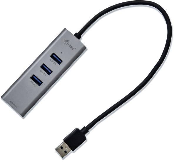 USB-Hub mit drei USB 3.0-Anschlüssen und einem Anschlusskabel. Geeignet zum Erweitern der Anschlussmöglichkeiten bei Computern oder Laptops.