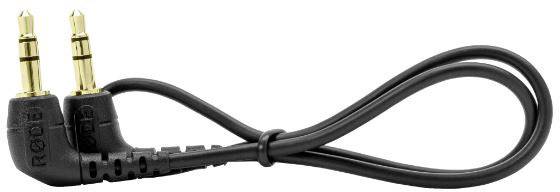 Ein schwarzes Audiokabel mit zwei gebogenen 3,5-mm-Klinkensteckern, geeignet zum Verbinden von Audiogeräten.