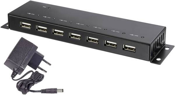 Renkforce RF-4791678 USB-Hub 7 Port USB-A USB 2.0 480 MBit/s Metallgehäuse, zur Wandmontage Schwarz RF-4791678