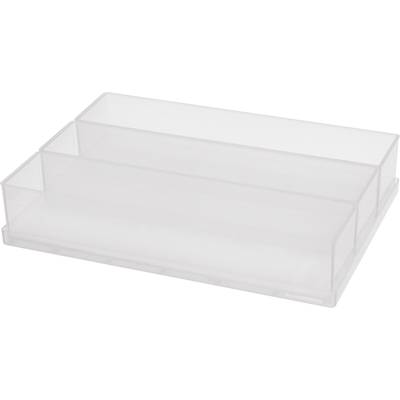 Transparente dreistufige Organizer-Box, ideal zur Aufbewahrung von Büro- und Schreibwaren.