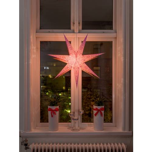 Konstsmide 2982-134 Weihnachtsstern Glühlampe, LED Pink bestickt, mit ausgestanzten Motiven, mit Schalter