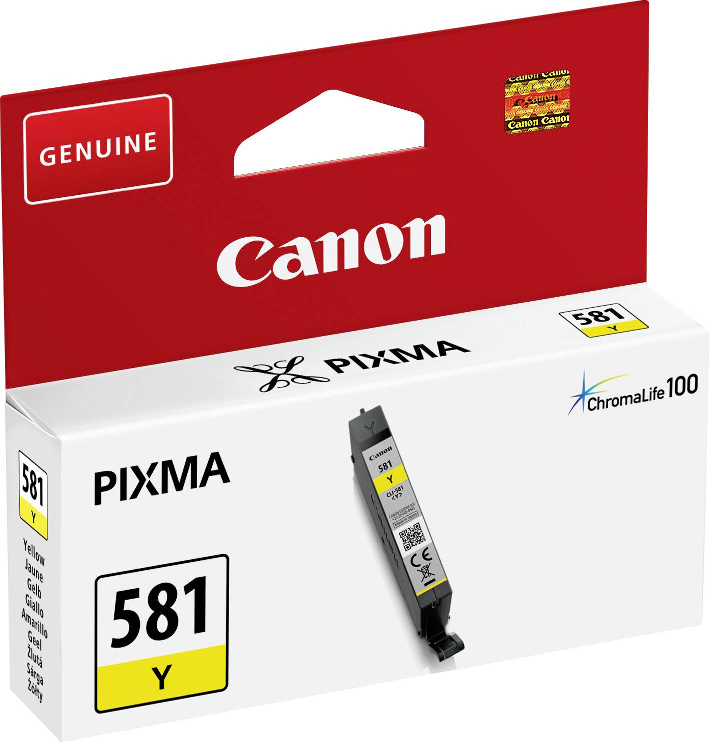 Canon Pixma 581 Y Druckerpatrone, gelbe Farbe, mit ChromaLife100, in originaler Verpackung.