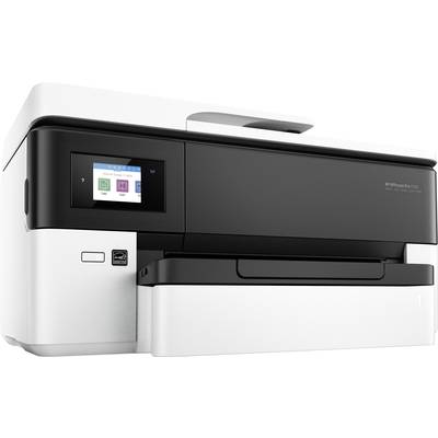 Ein moderner, weißer Drucker mit Touchscreen-Display, zeigt Druck-, Kopier- und Scan-Optionen; geeignet für Büros.