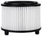 Zylindrischer weißer Luftfilter mit schwarzen Rändern, stehend auf einem Tisch.