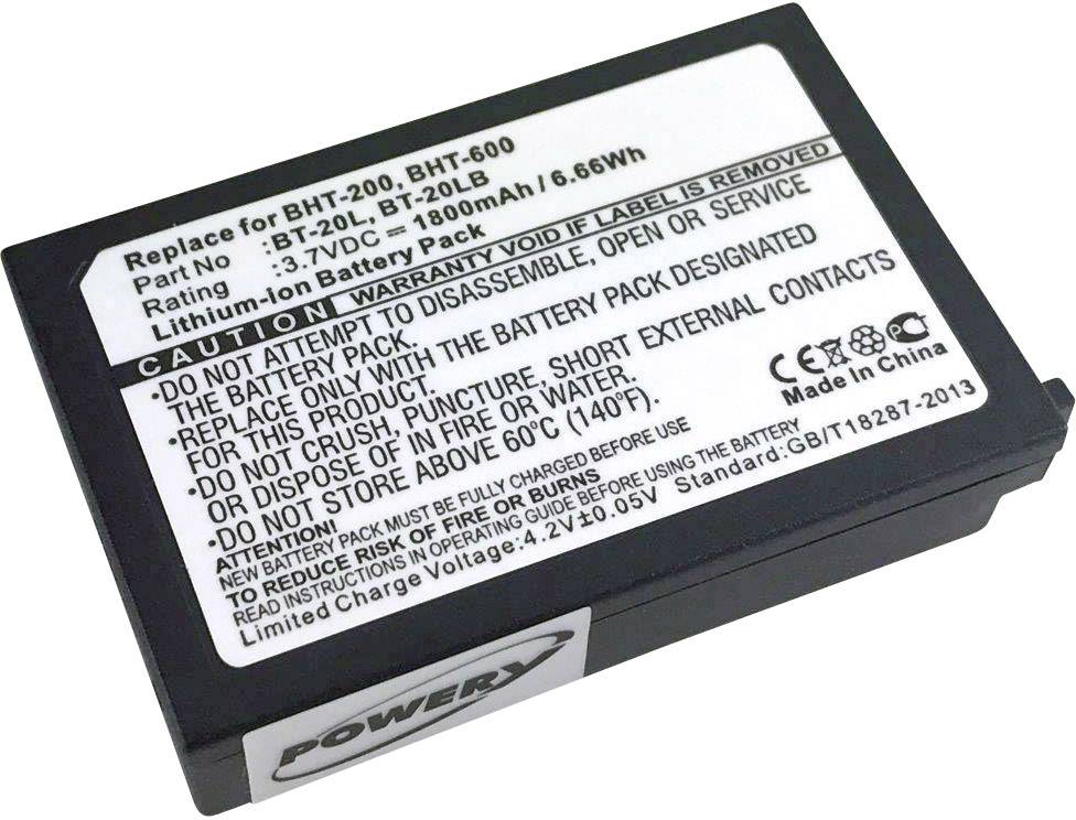 'Austauschbarer Li-Ionen-Akku für BHT-200, BHT-500. Spannung: 7,2V, Kapazität: 1800mAh, 6,66Wh. Warnung: nicht öffnen oder ins Feuer werfen.'