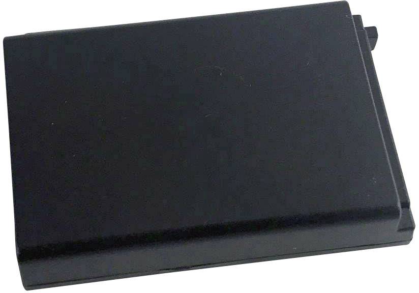 Ein rechteckiger, schwarzer Laptop-Akku.