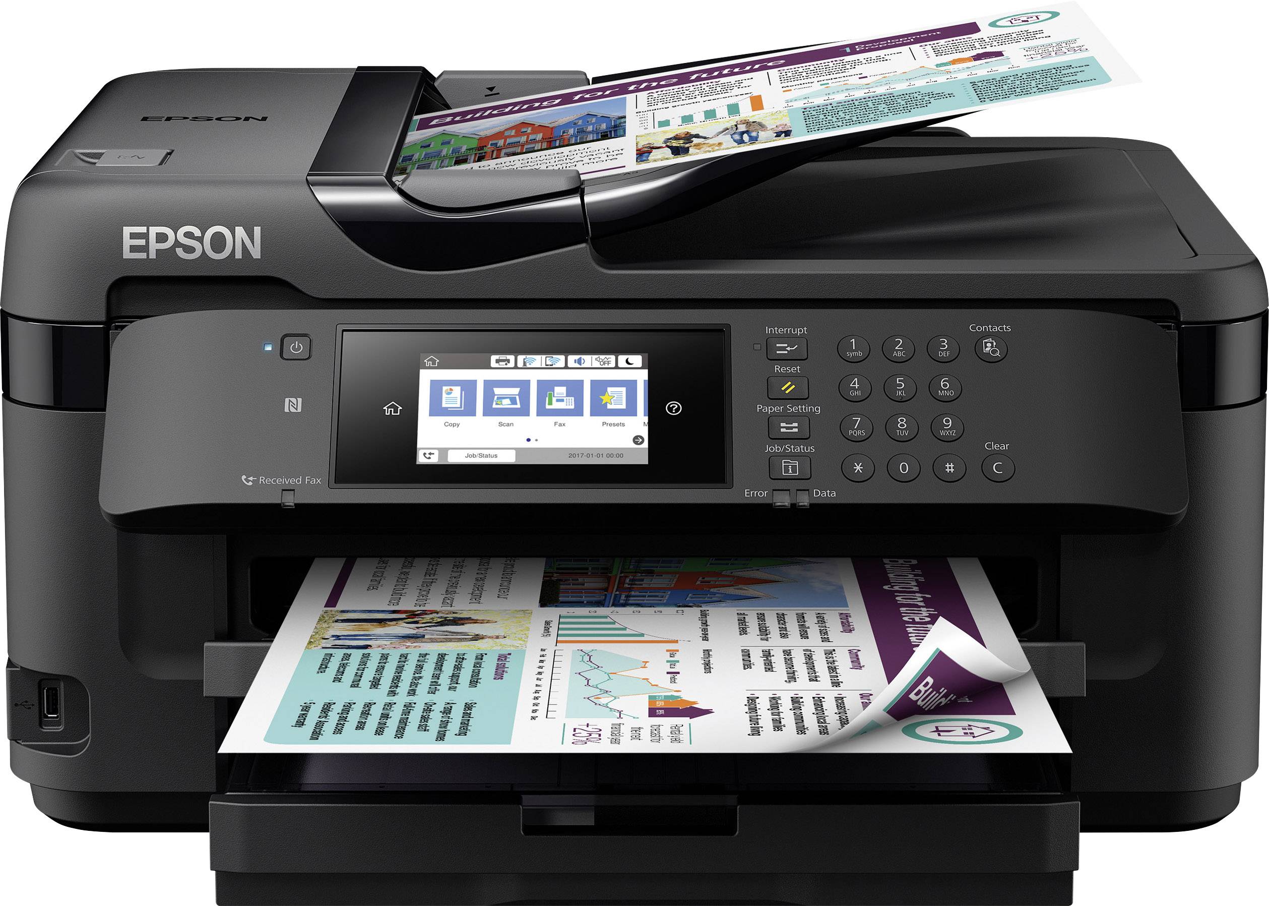 Drucker, Scanner, Kopierer, Fax, ADF, WiFi, Ethernet, NFC, Duplex, Einzelpatronen, DIN A4 Epson WorkForce Pro WF-4730DTWF 4-in-1 Business Tintenstrahl-Multifunktionsger/ät schwarz