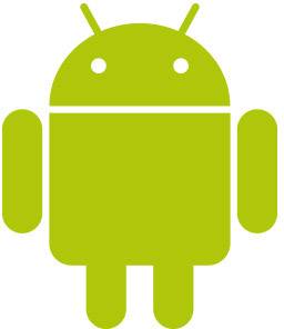 Grünes Android-Logo, ein stilisiertes Roboter-Maskottchen mit ovalem Kopf, Antennen und rechteckigem Körper. Symbolisiert das Android-Betriebssystem.