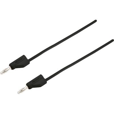 Zwei schwarze Steckverbinderkabel mit Bananensteckern, geeignet für elektrische Verbindungen.
