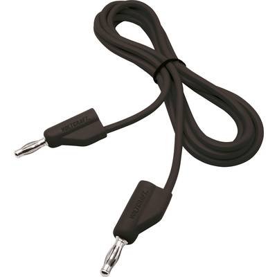 Schwarzes Verbindungskabel mit zwei Bananensteckern an den Enden, geeignet für elektrische Testgeräte.