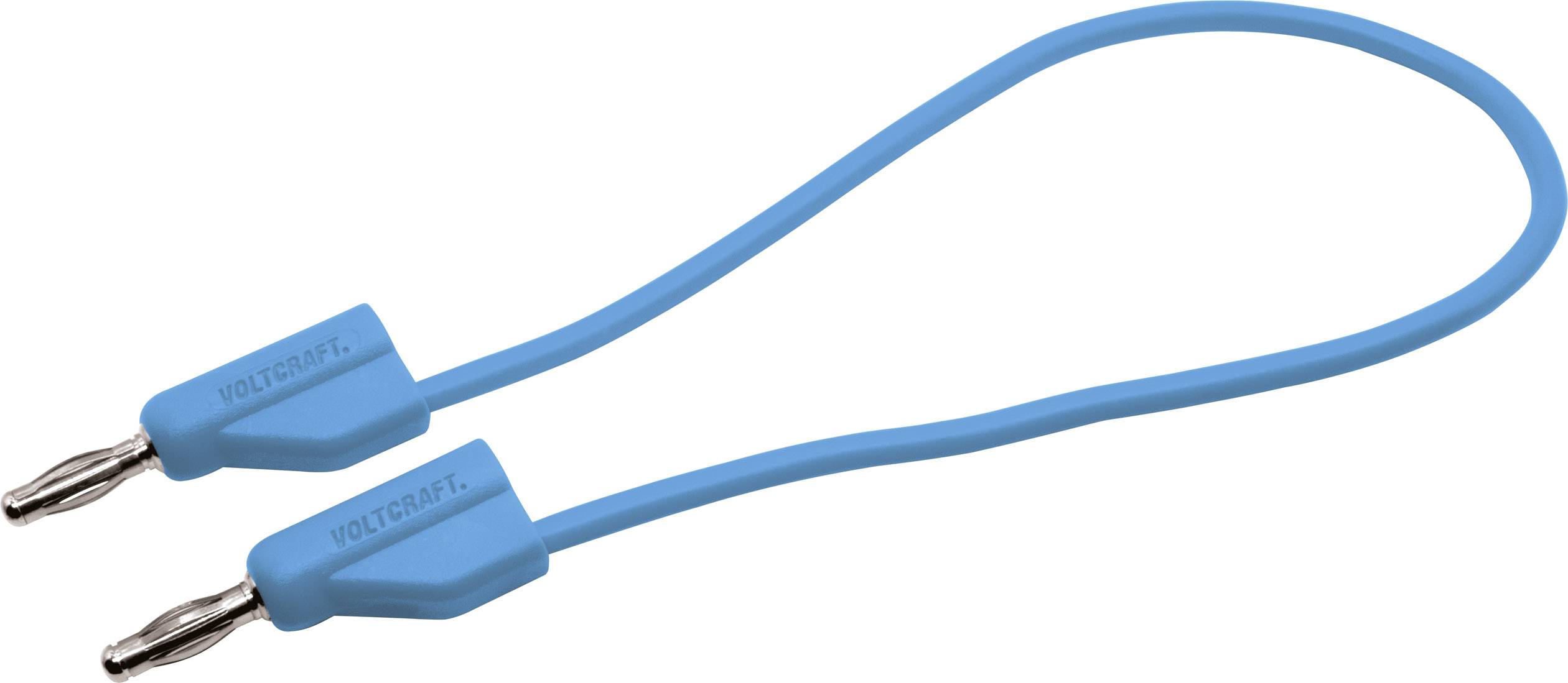 Ein blaues Banankabel mit zwei Steckern, häufig verwendet für elektrische Verbindungen in Laboren und Werkstätten.