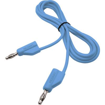 Ein blaues elektrisches Kabel mit zwei Metallsteckern an den Enden.